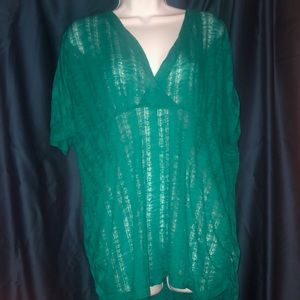 Sheer teal top with open back detail